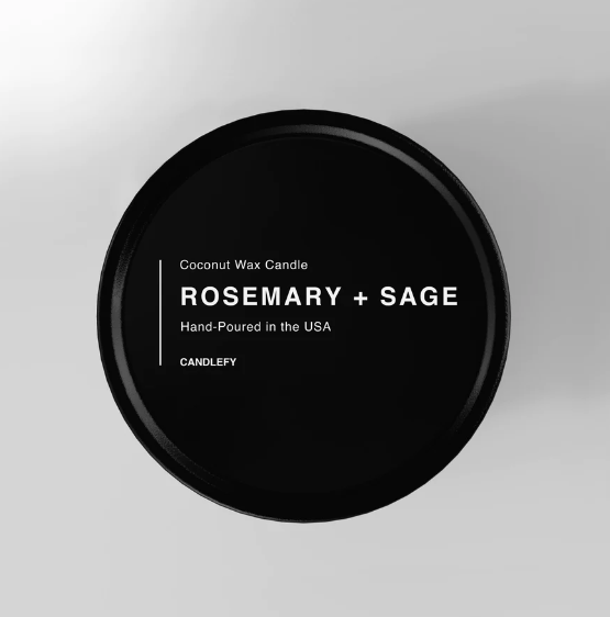 Rosemary + Sage Natural Wax Scented Candle in Black Travel Tin