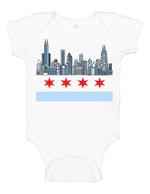 Chicago Flag Skyline Baby Onesie + Kids T-shirt - One Strange Bird