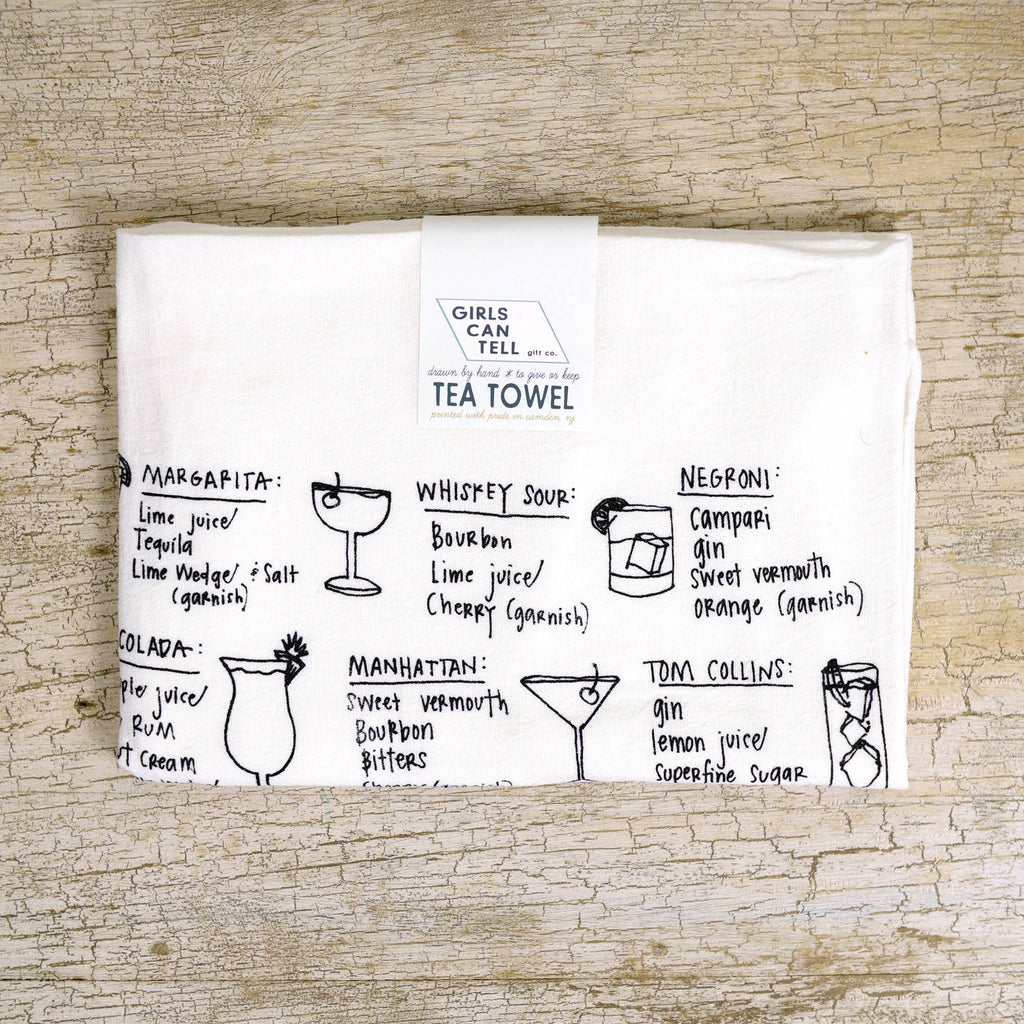 Cocktail Recipes Tea Towel | kitchen | flour sack | dish