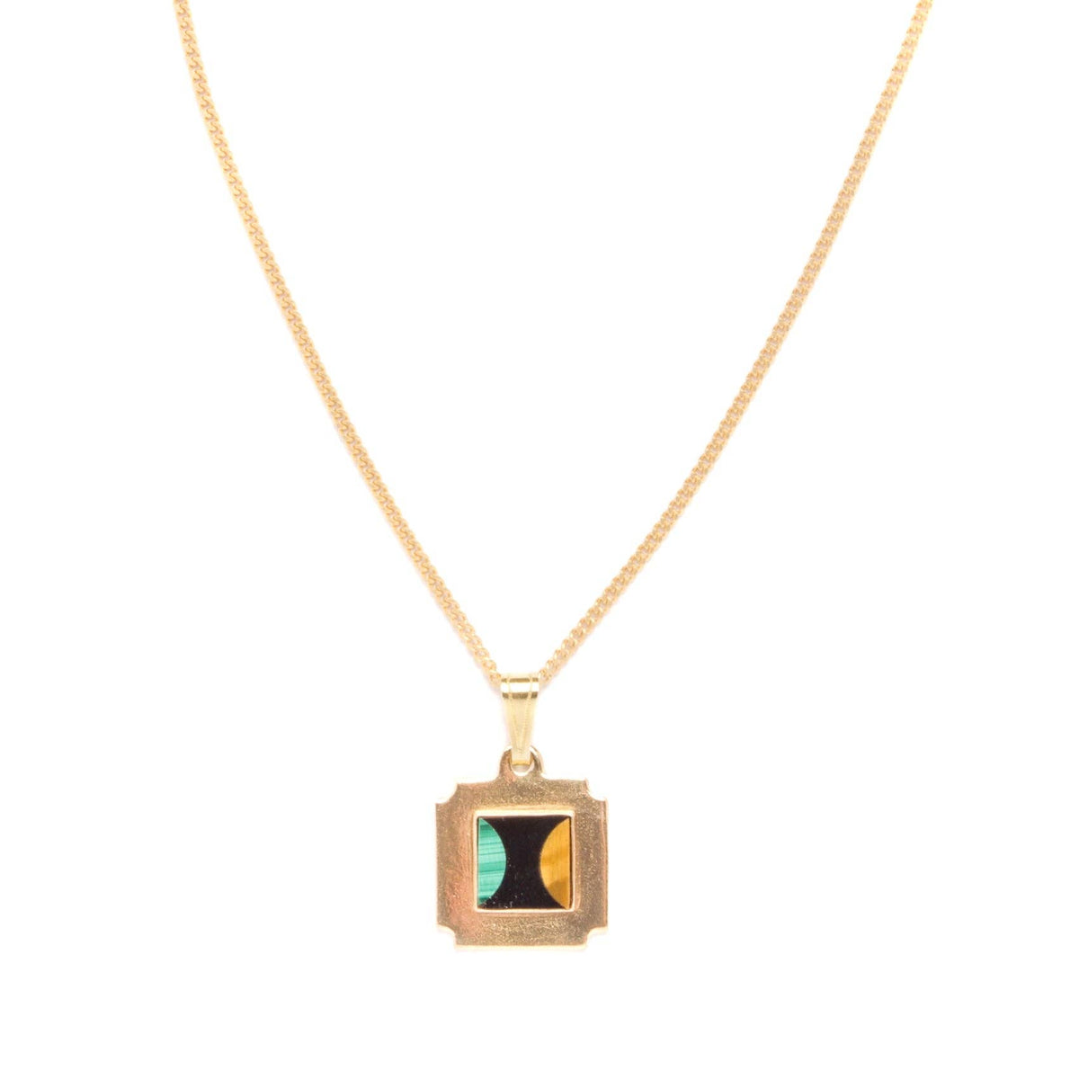 Square Charm Necklace with Malachite, Onyx, and Tiger's Eye