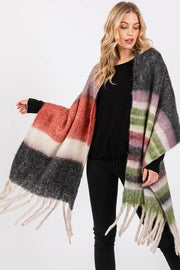 Brushed Multi Color Stripe Tassel Winter Scarf: Black