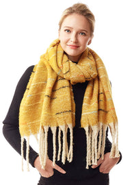 Glitz Color Stitch Fuzzy Oblong Winter Scarf: Mustard