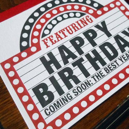 Birthday Marquee Letterpress Card: A2 5.55" x 4.25"