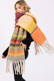 Brushed Multi Color Stripe Tassel Winter Scarf: Green