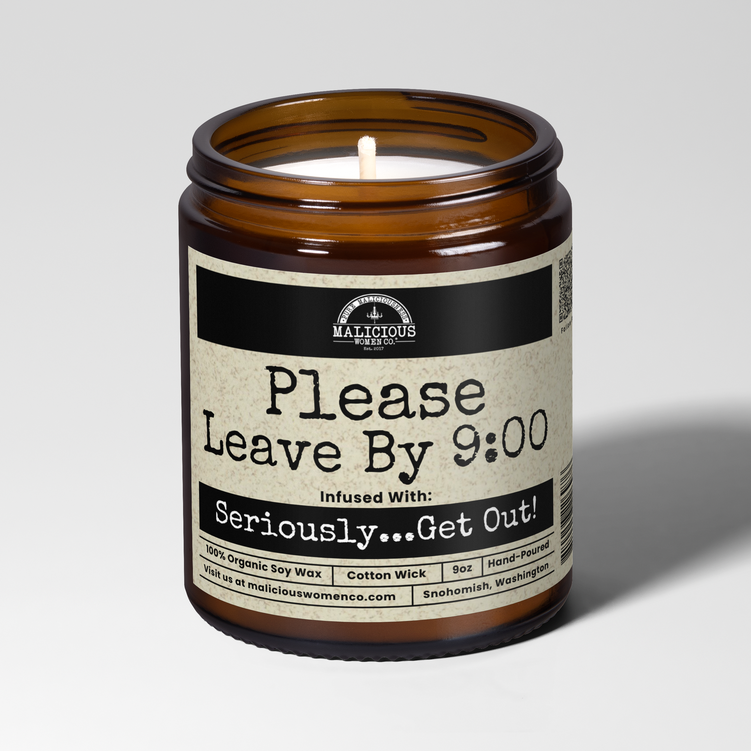 Please Leave By 9:00 | 9oz Funny Candle | Malicious Women Co