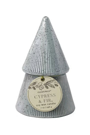 Paddywax Holiday Range Mercury Silver Stacked Christmas Tree Candle - Cypress & Fir