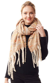 Glitz Color Stitch Fuzzy Oblong Winter Scarf: Mustard