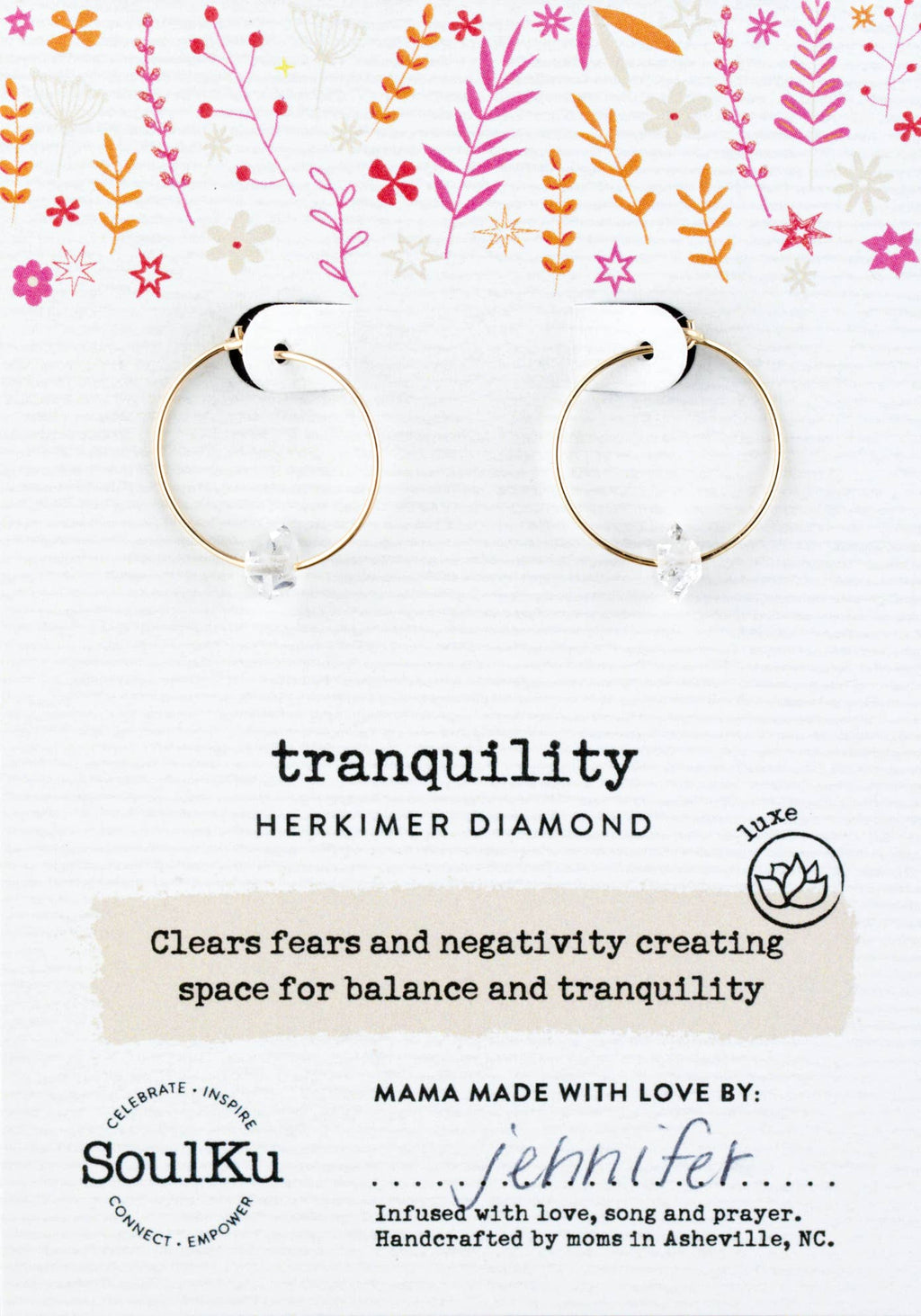 Herkimer Diamond Gold Hoop Earrings for Tranquility