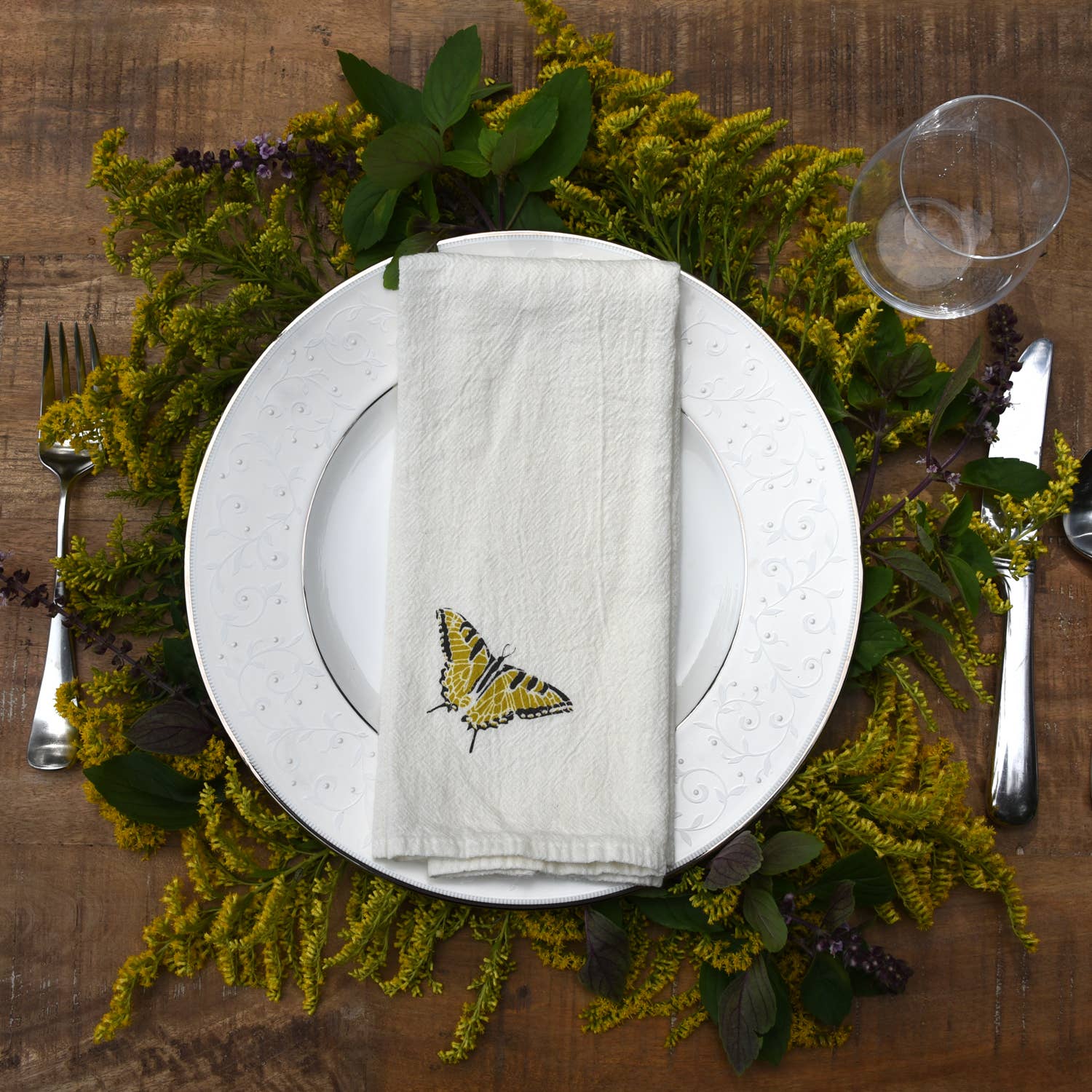Swallowtails + Monarchs Napkins / Set of 4: Set of four 15” x 20” napkins, two of each double sided design