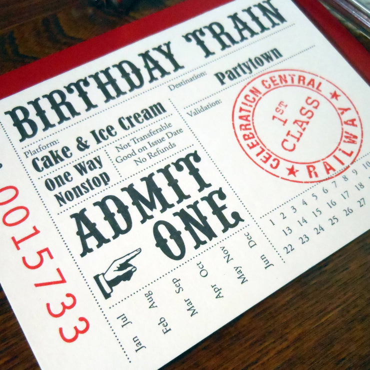 Birthday Train Ticket: 4bar 4.875" x 3.5"