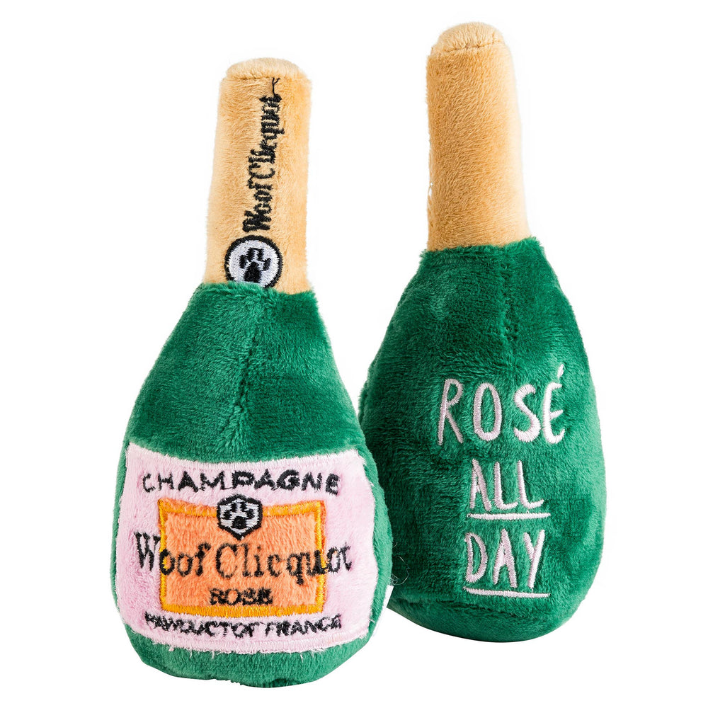 Small Woof Clicquot Rose' Champagne Bottle Squeaker Dog Toy