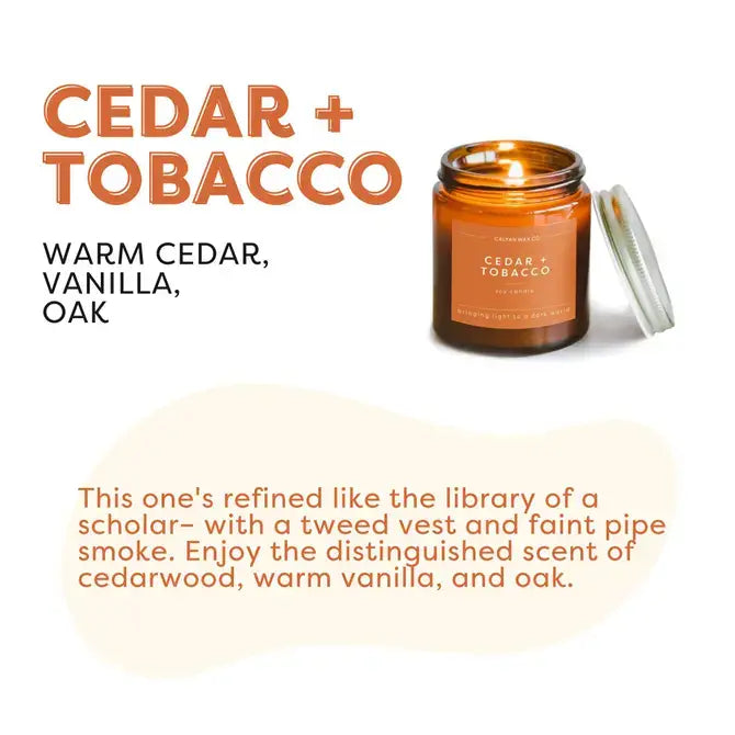 Soy Candle | Cedar + Tobacco | 3.1oz Mini Amber Jar