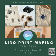 Tote bag Printmaking Workshop- Jan 11th (11am-1pm)