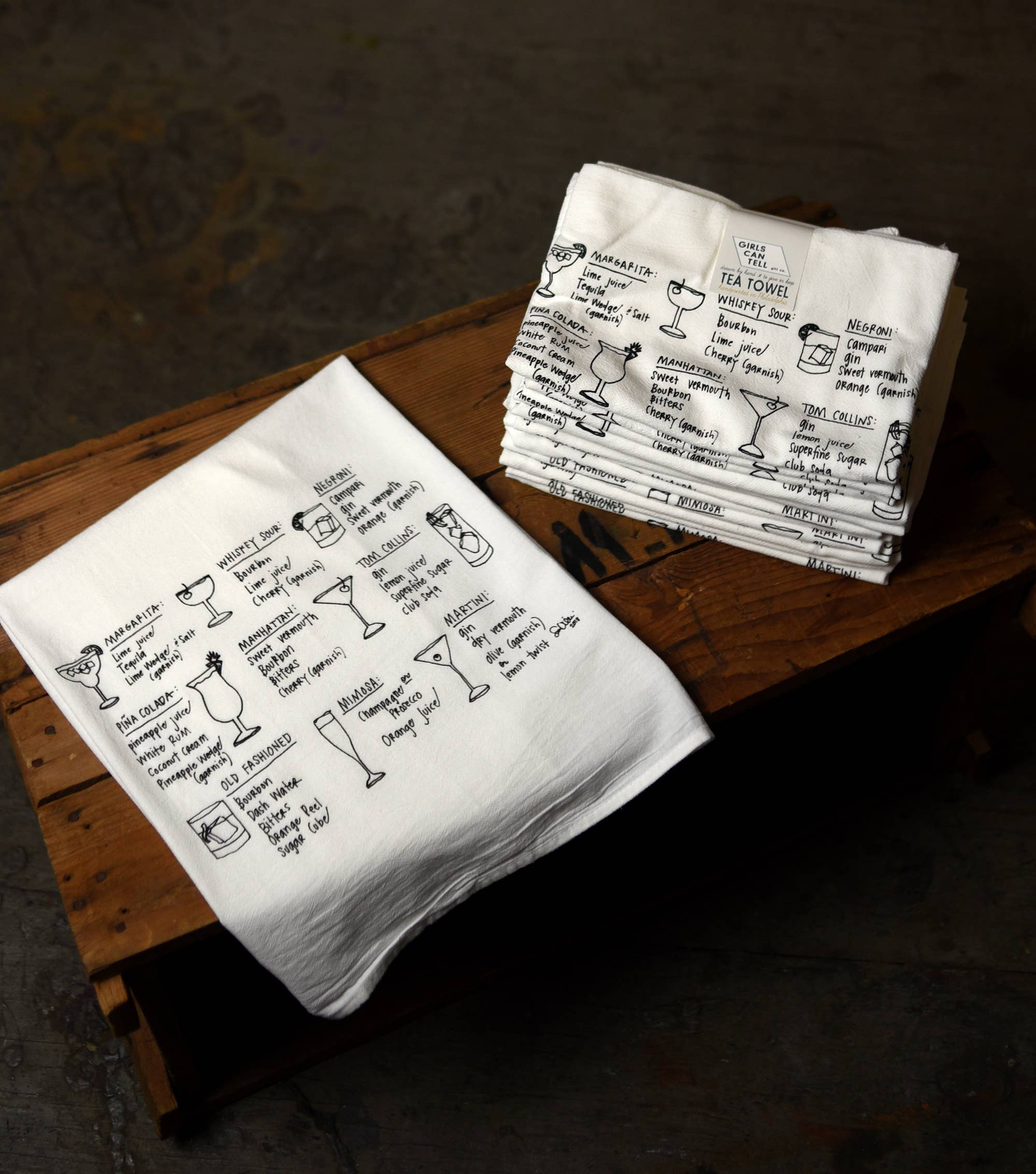 Cocktail Recipes Tea Towel | kitchen | flour sack | dish