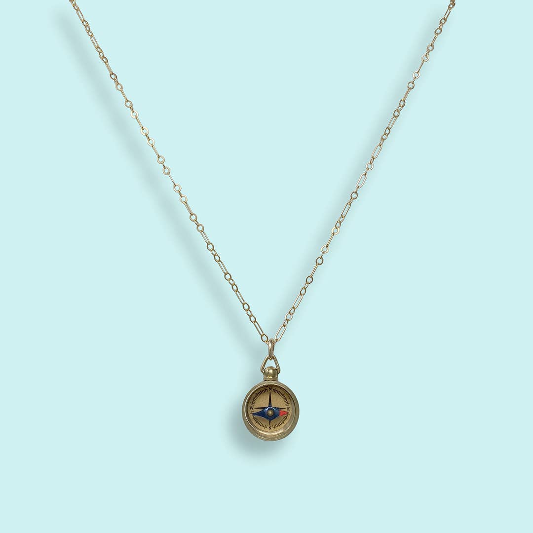 Tiny Compass on Gold Filled Chain Necklace
