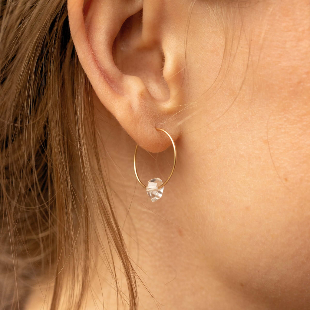 Herkimer Diamond Gold Hoop Earrings for Tranquility