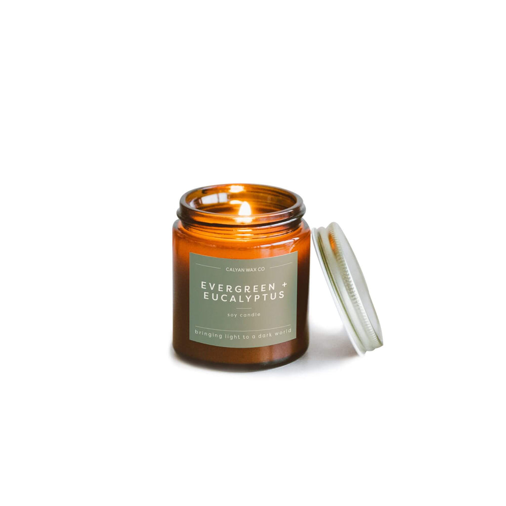 Soy Candle | Evergreen + Eucalyptus | 3.1oz Mini Amber Jar