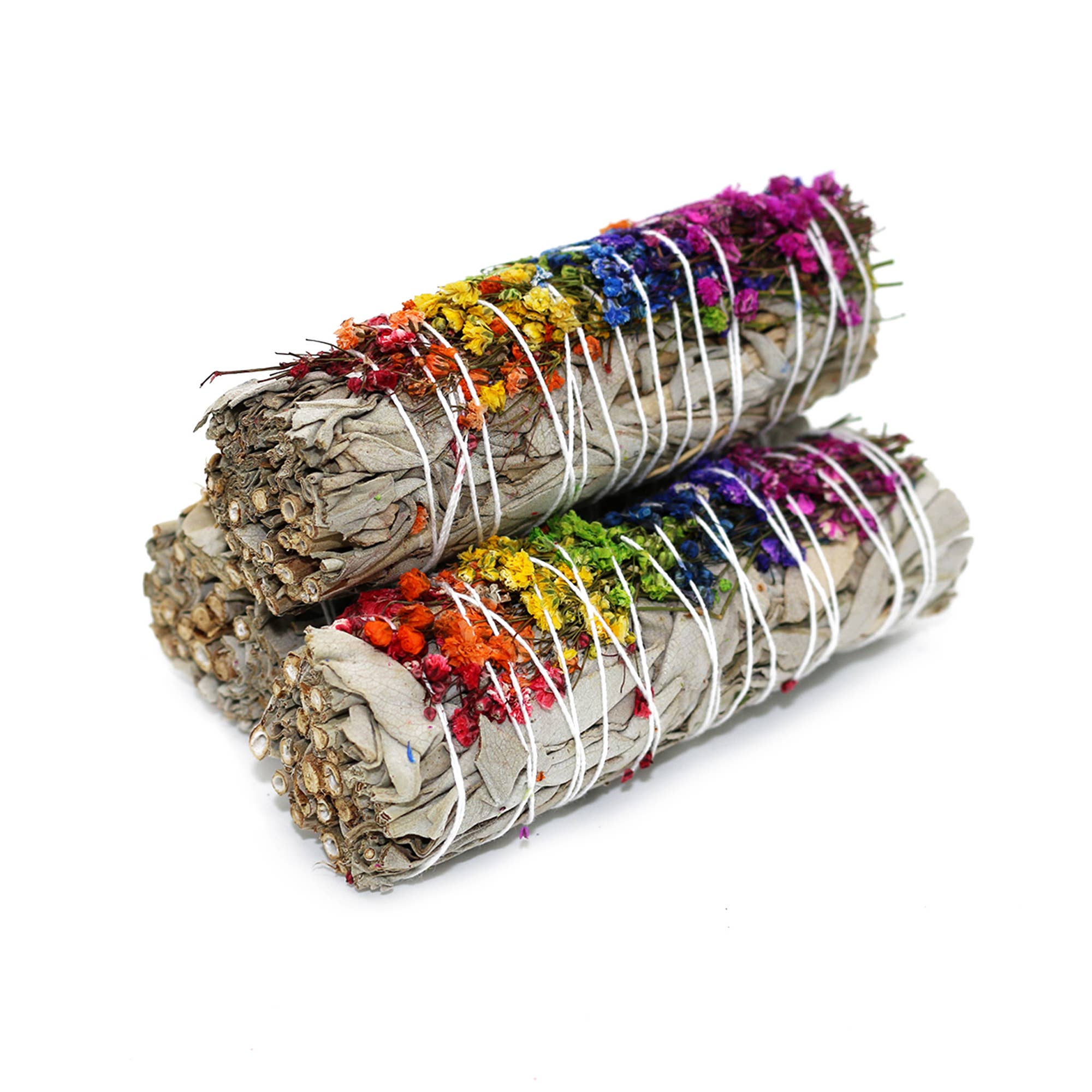 Energy Wheel Rainbow Floral White Sage 4" Smudge Sticks