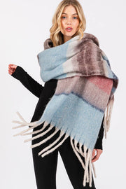 Brushed Multi Color Stripe Tassel Winter Scarf: Blue