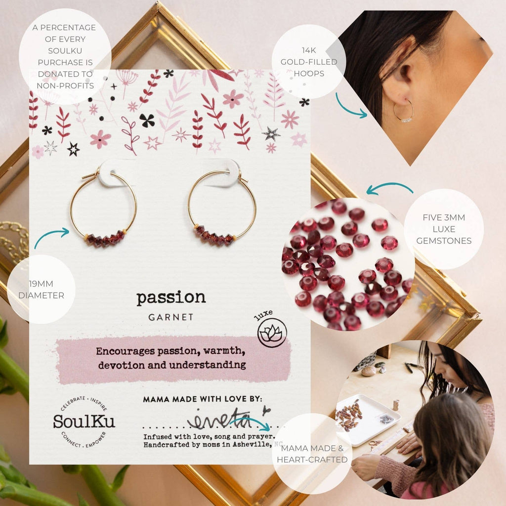 Garnet Gold Hoop Earrings - Passion