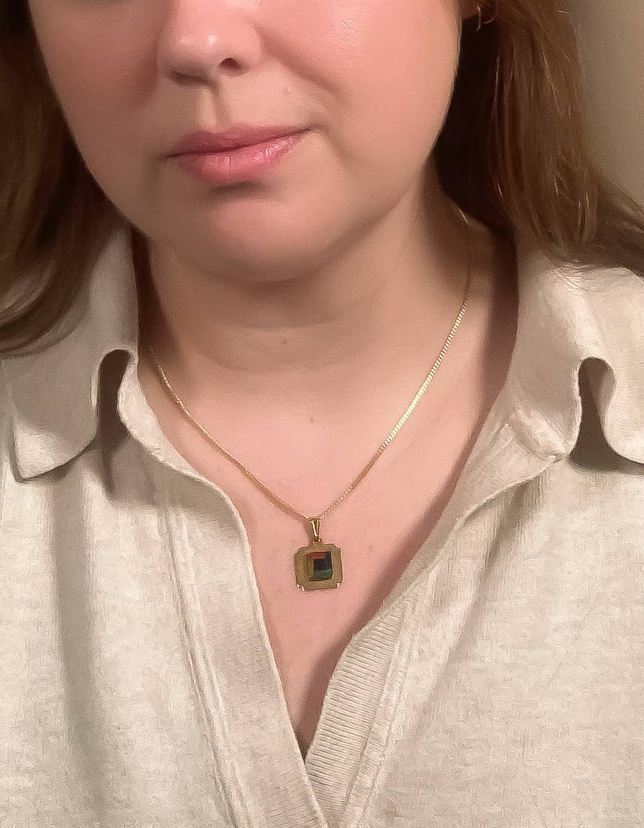 Square Charm Necklace with Red Jasper, Tiger's Eye, Malachite, Sodalite