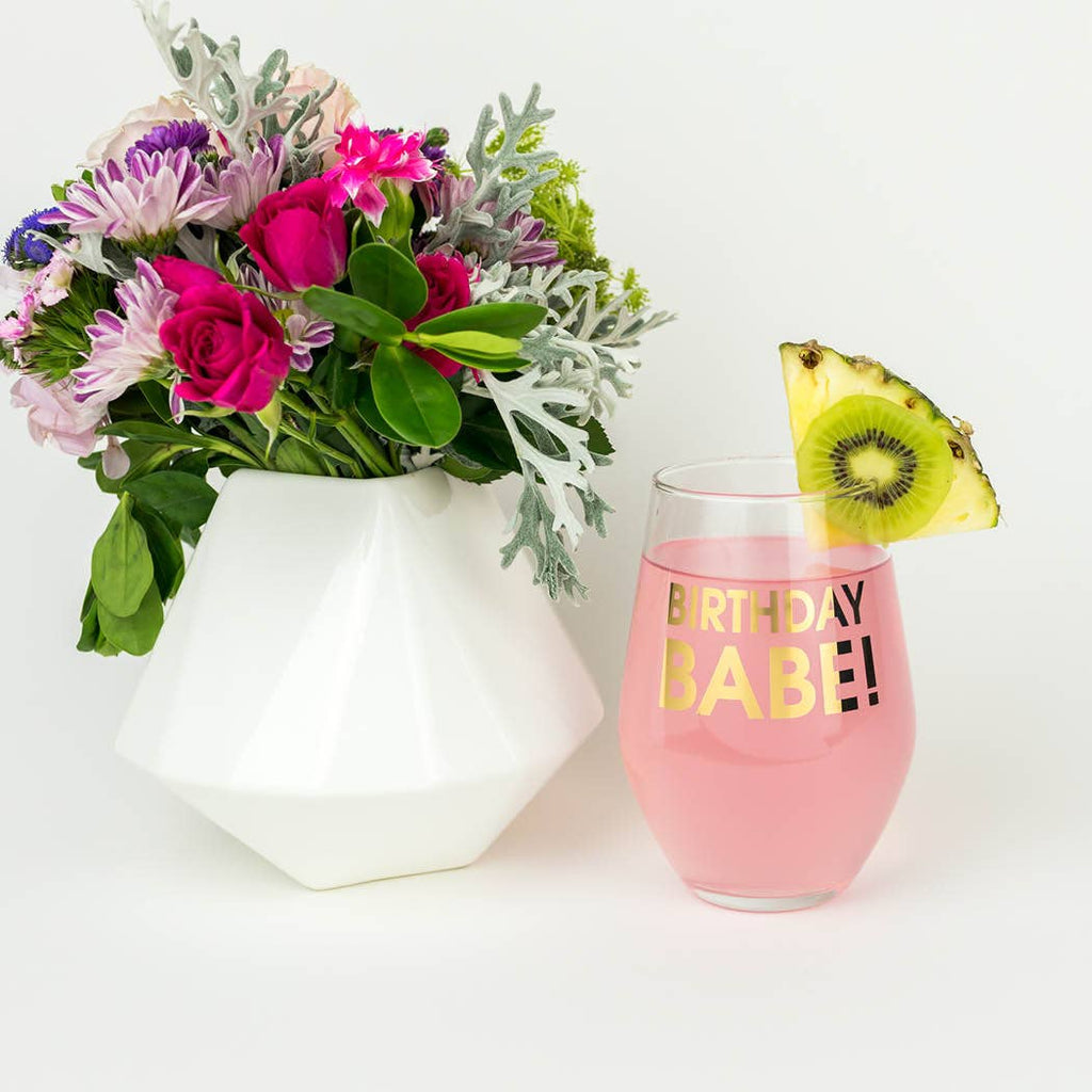 Birthday Babe - Gold Foil Stemless Wine Glass