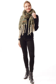 Glitz Color Stitch Fuzzy Oblong Winter Scarf: Mustard