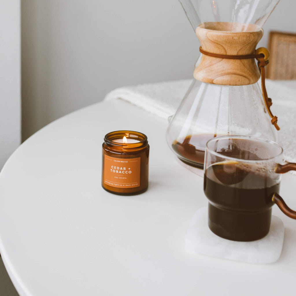 Soy Candle | Cedar + Tobacco | 3.1oz Mini Amber Jar