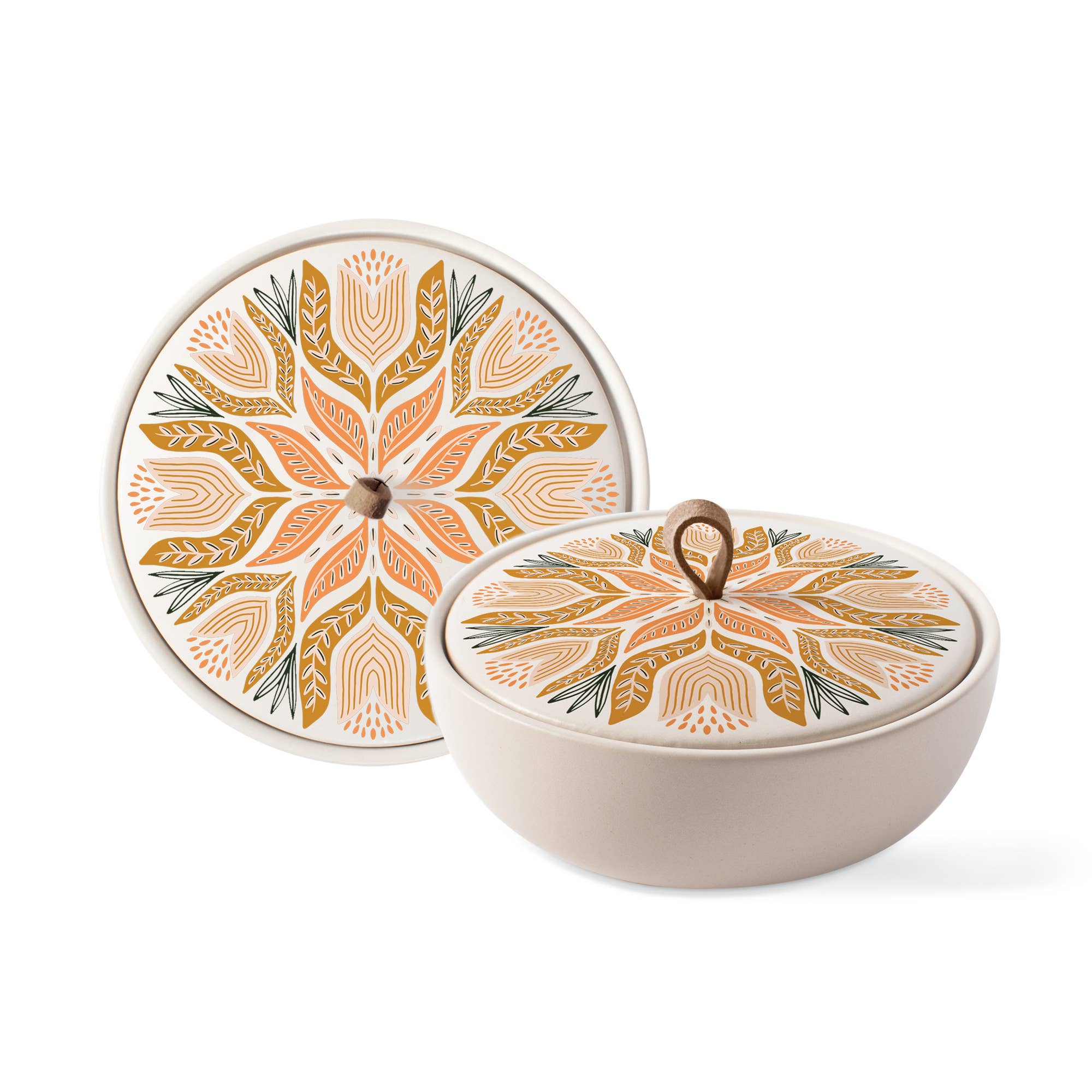 Stoneware Large Round Trinket Box - Tulip Tile