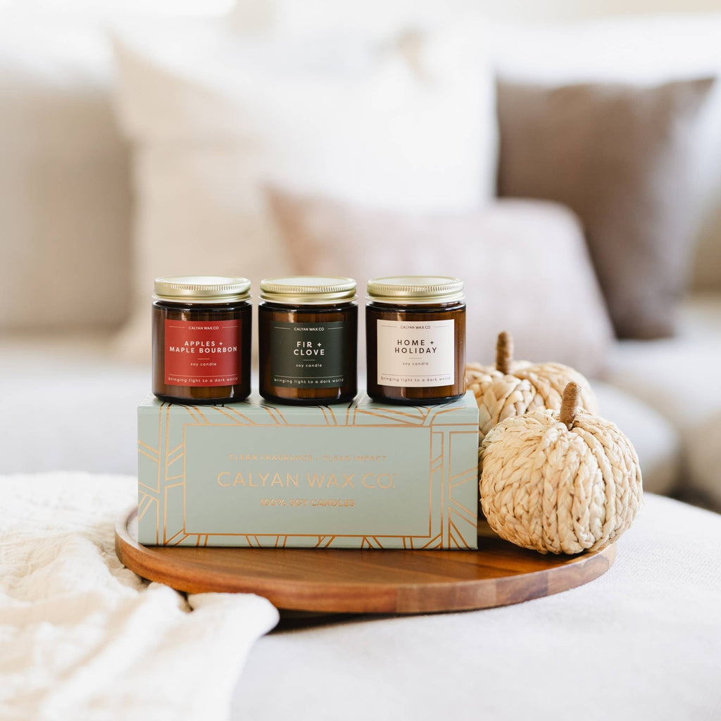 Holiday Gift Set - Mini Amber Jar Candles - 3 Pack