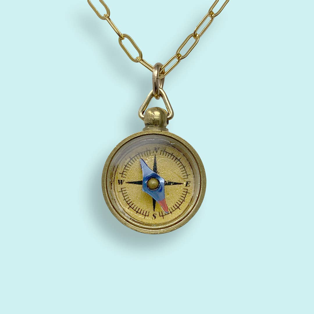 Tiny Compass on Gold Plated Chain Necklace