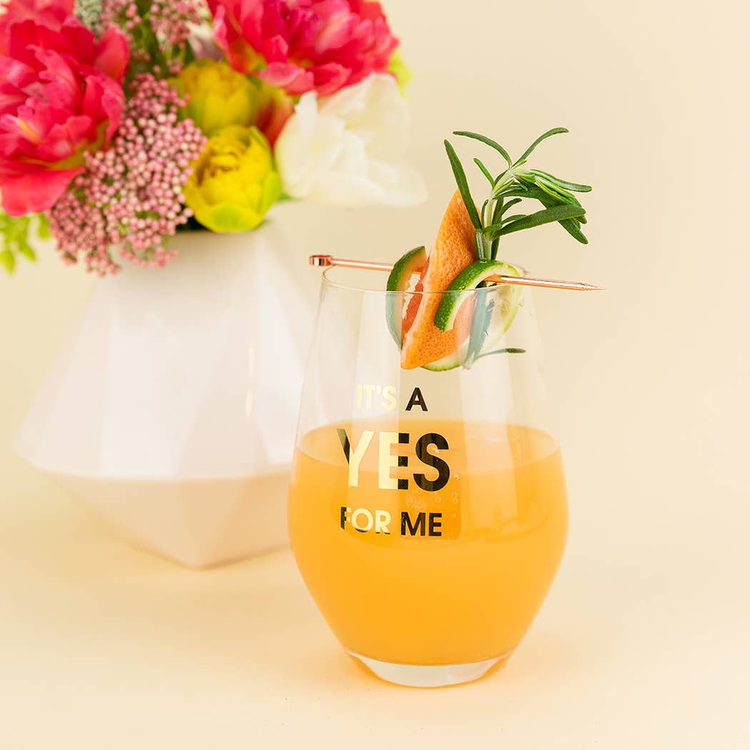 It's A Yes For Me - Gold Foil Stemless Wine Glass