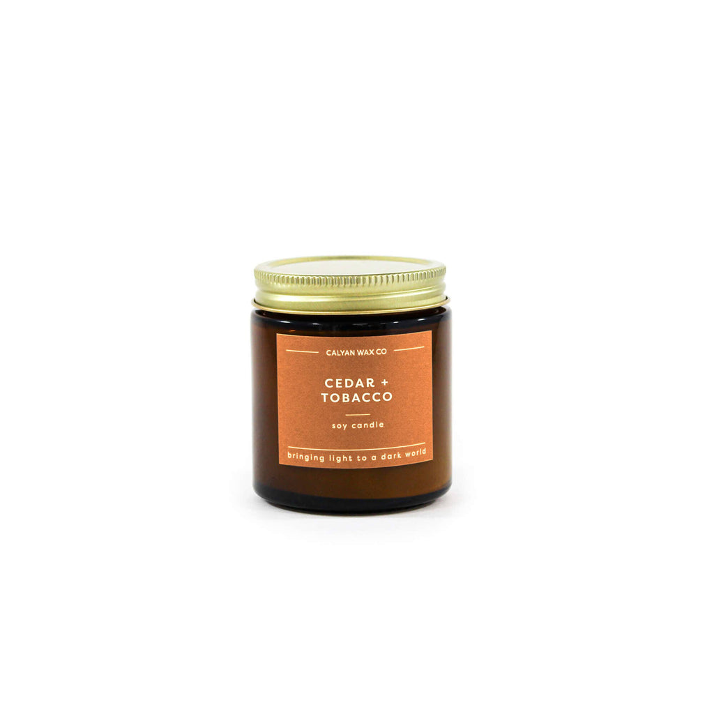 Soy Candle | Cedar + Tobacco | 3.1oz Mini Amber Jar