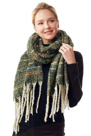 Glitz Color Stitch Fuzzy Oblong Winter Scarf: Mustard