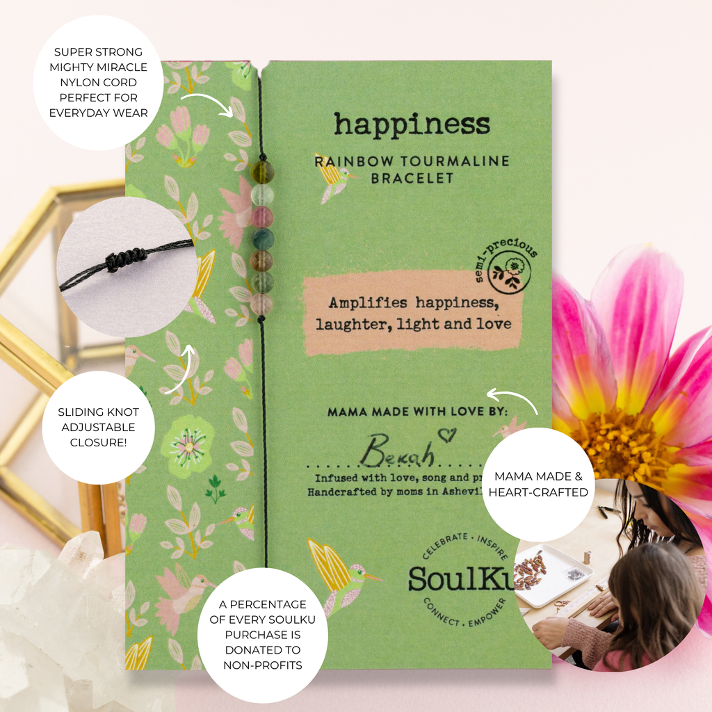Rainbow Tourmaline Hummingbird Bracelet - Happiness - HMBD04