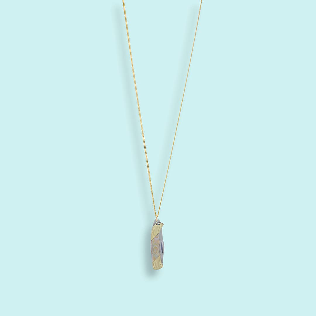 Shell Handled Knife on Gold Chain Necklace: Abalone