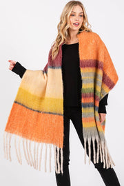 Brushed Multi Color Stripe Tassel Winter Scarf: Green