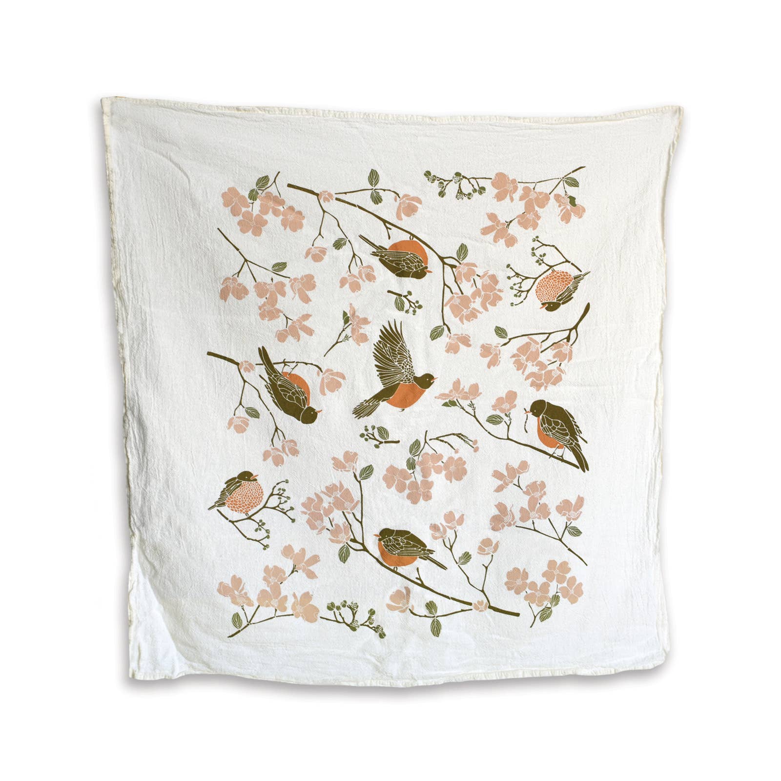 Early Bird Kitchen Tea Towel with Robins