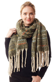 Glitz Color Stitch Fuzzy Oblong Winter Scarf: Mustard