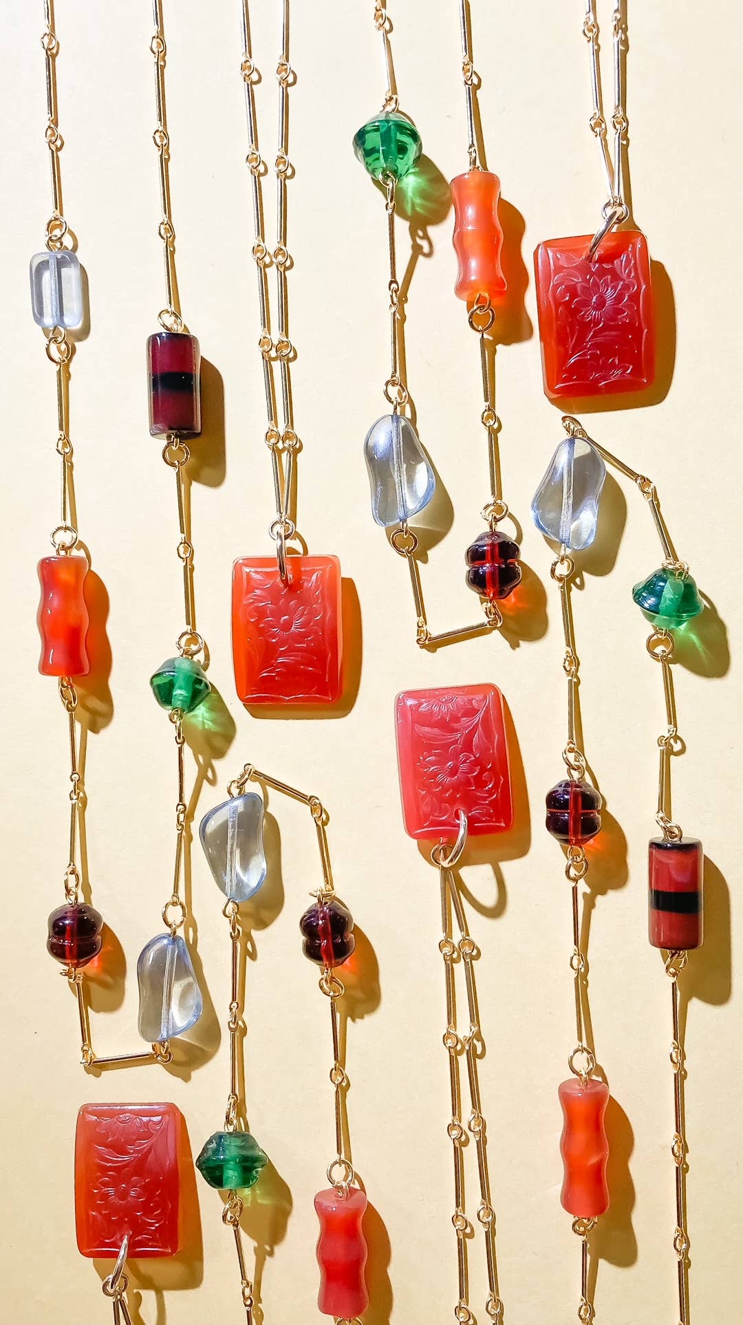 Carnelian Glass Floral Pendant Necklace