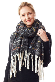 Glitz Color Stitch Fuzzy Oblong Winter Scarf: Mustard