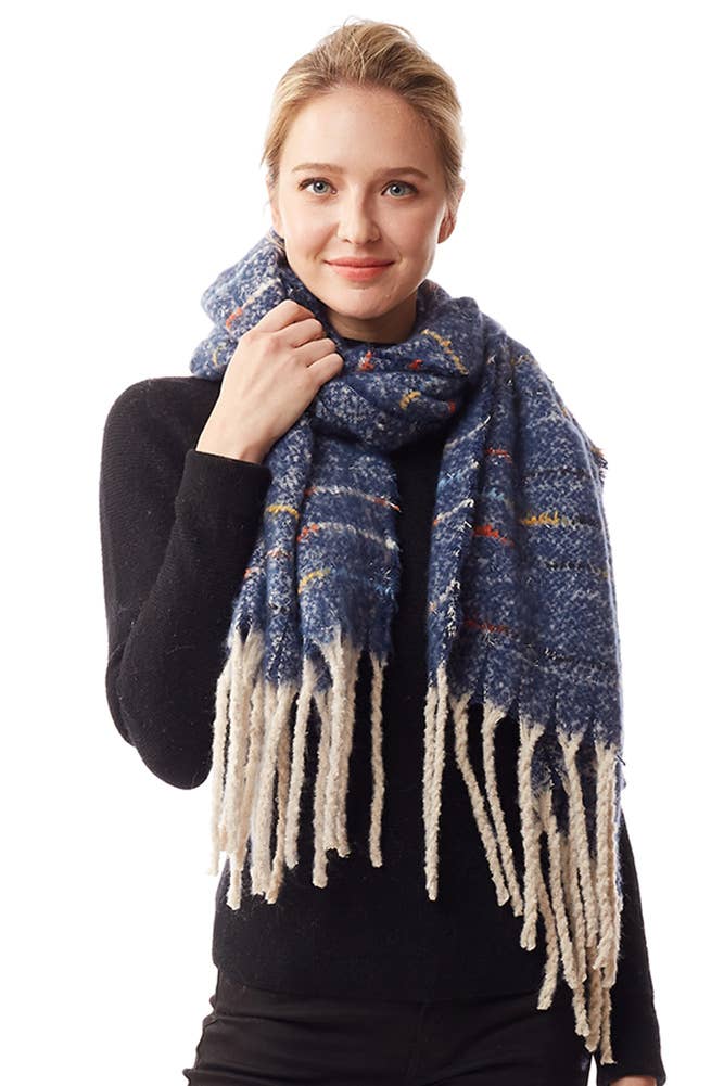 Glitz Color Stitch Fuzzy Oblong Winter Scarf: Mustard