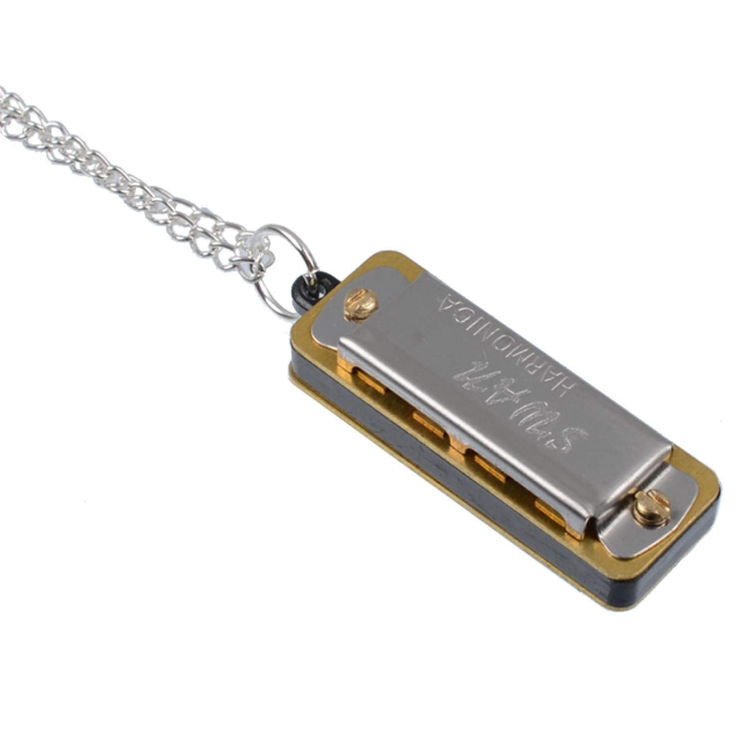 Real Harmonica Pendant Necklace: Silver