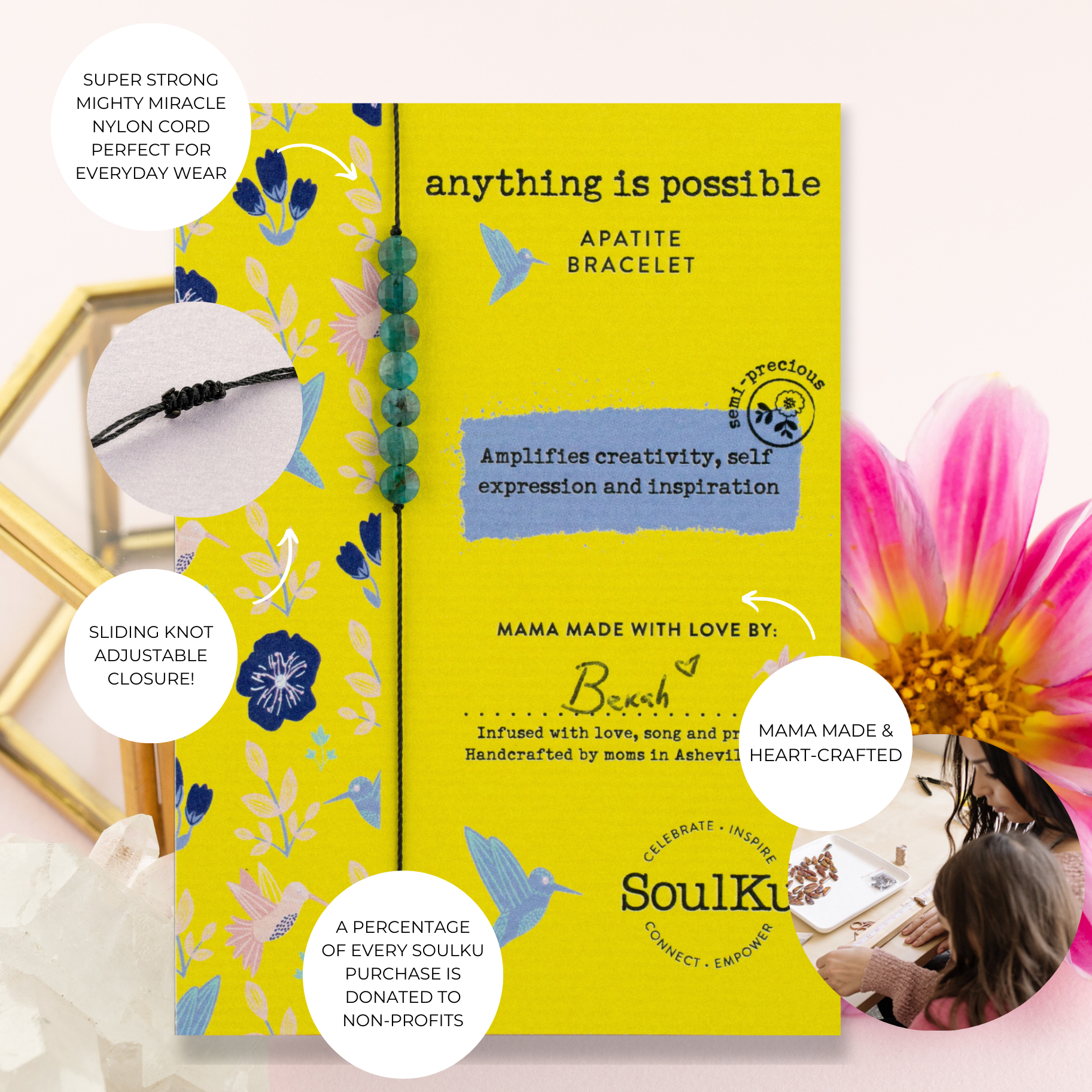 Apatite Hummingbird Bracelet Anything is Possible - HMBD02