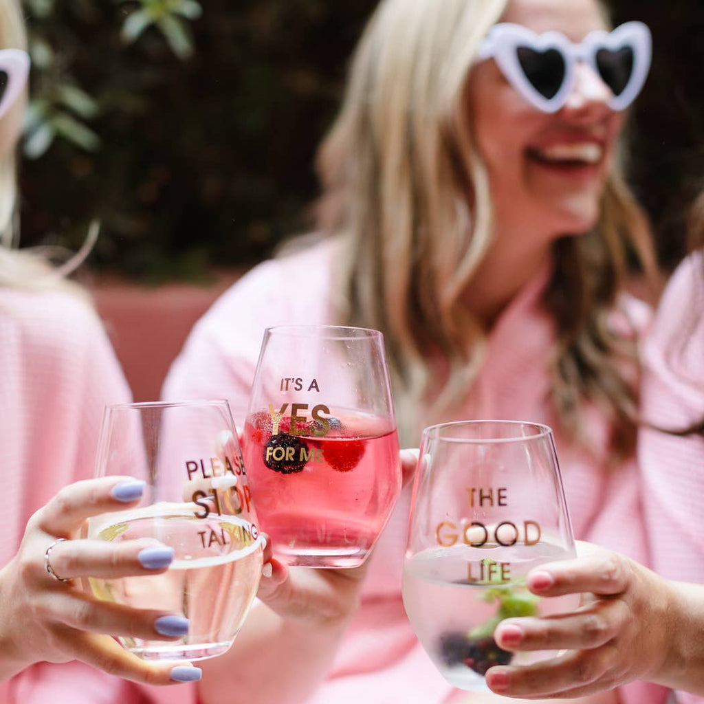 It's A Yes For Me - Gold Foil Stemless Wine Glass