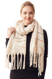 Glitz Color Stitch Fuzzy Oblong Winter Scarf: Mustard