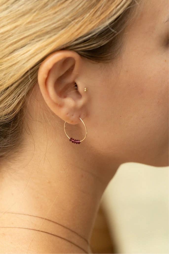 Garnet Gold Hoop Earrings - Passion