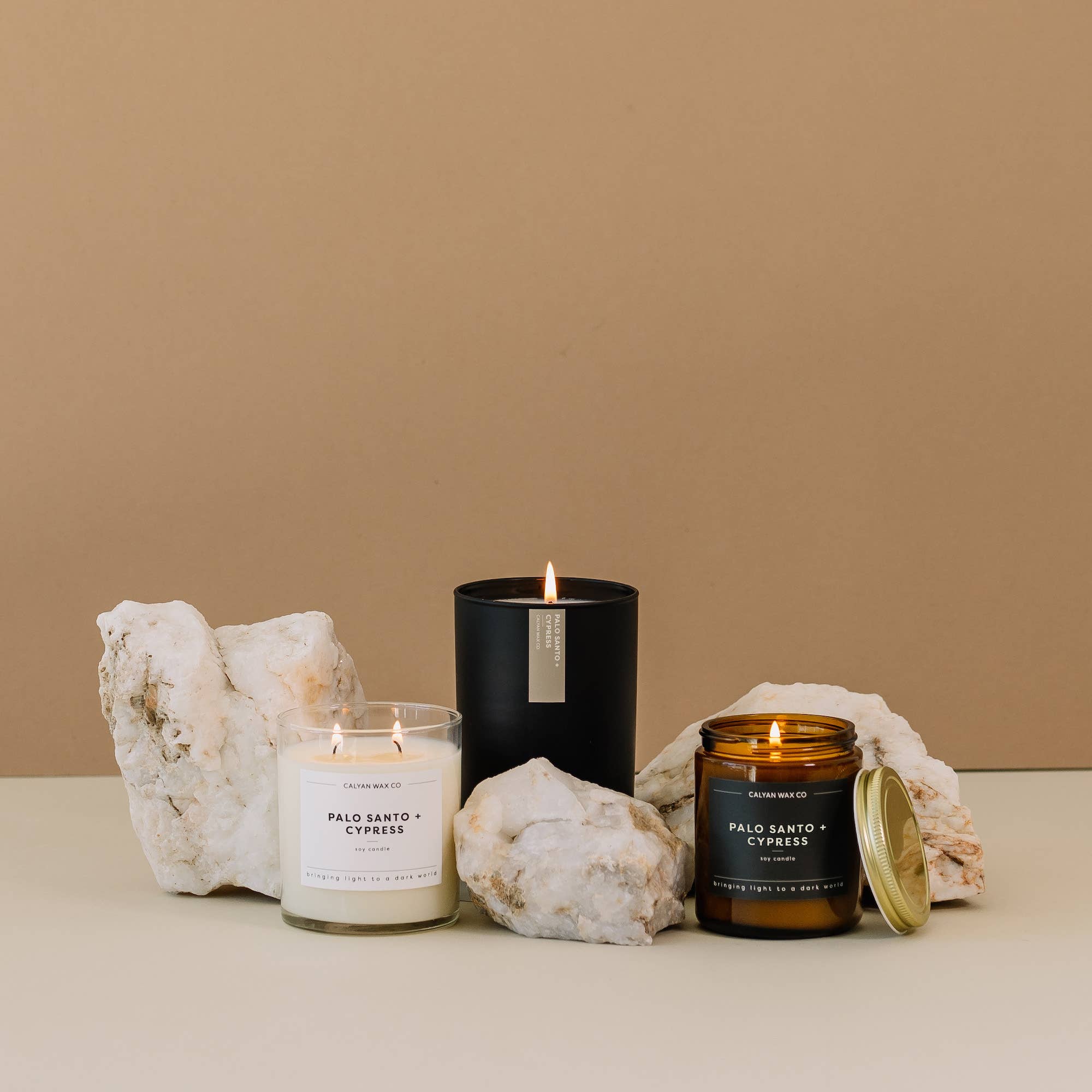 Palo Santo + Cypress Matte Black Glass Tumbler Soy Candle