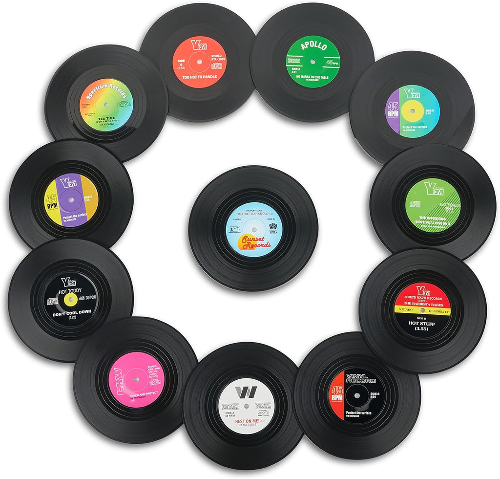 Retro Vinyl Set of 12 Coasters