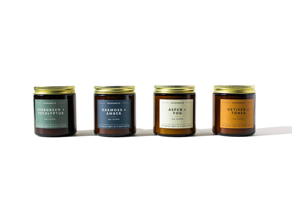 Soy Candle | Evergreen + Eucalyptus | 3.1oz Mini Amber Jar